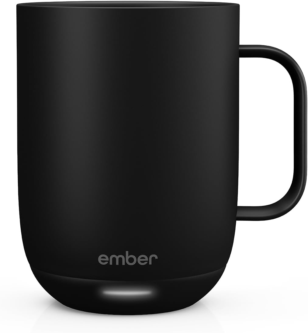 Ember Smart Mug 2 - Taza de café con ajuste de temperatura (414 ml, controlable mediante aplicación, recargable, con pantalla LED inteligente, batería de 80 minutos y diseño mejorado), color negro