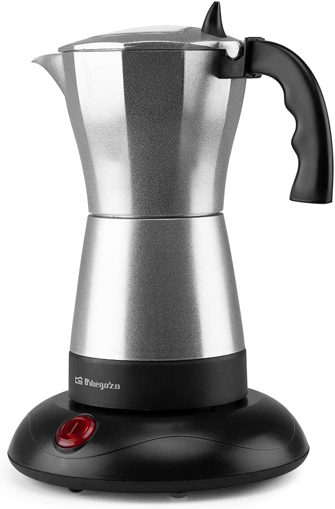 Orbegozo KFE 660, Cafetera italilana eléctrica, 480 W, 3/6 tazas, apagado automático, base con rotación, tapadera con ventana, color negro
