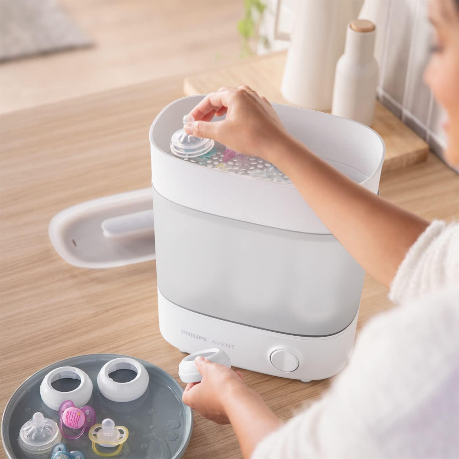 Philips Avent SCF291/00 Esterilizador De Botellas Eléctrico A Vapor Para Hasta 6 Biberones, Tetinas Y Accesorios, Diseño Modular, Color Blanco