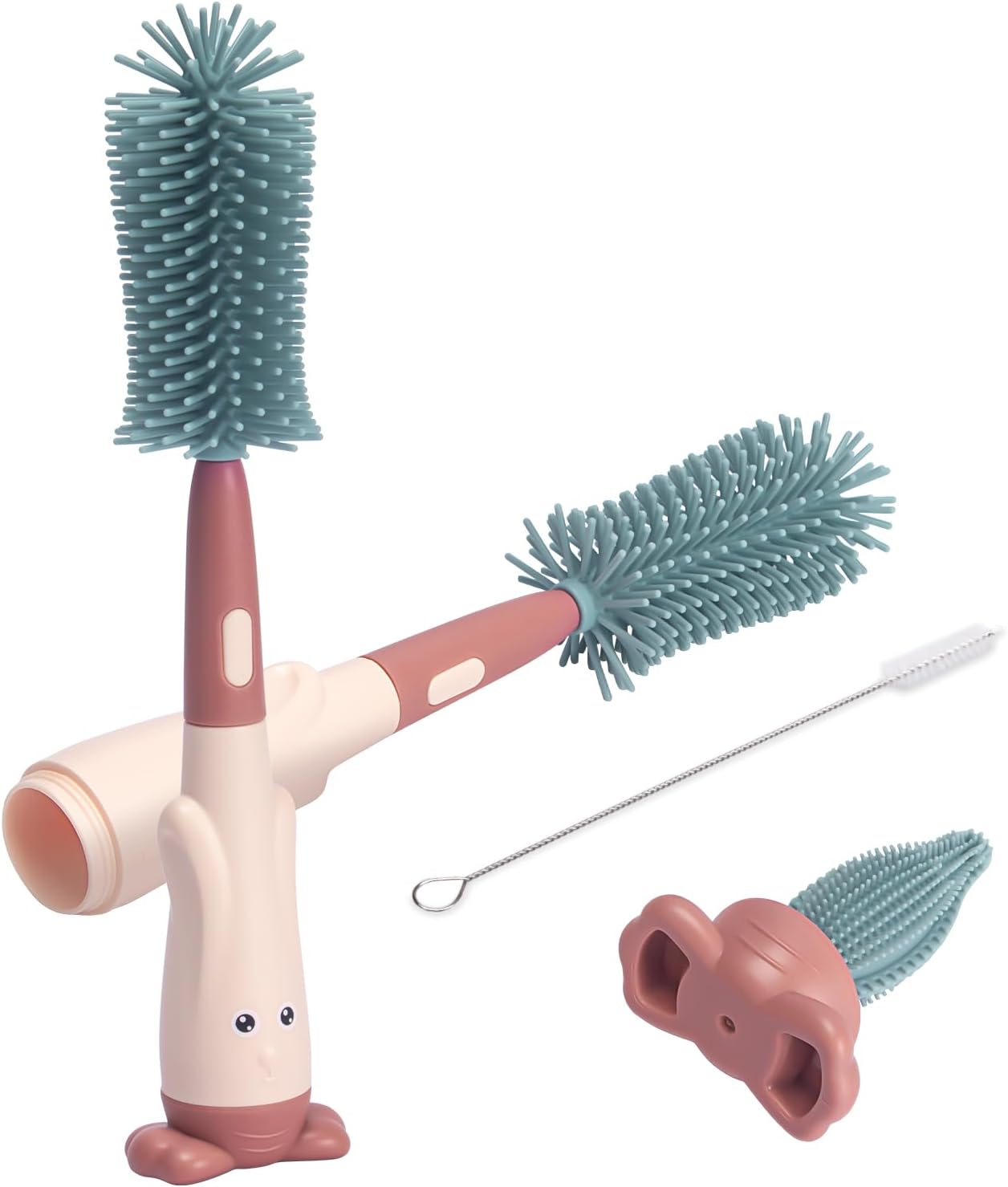 Alyvisun Silicone Baby Bottle Brush with Nipple Brush and Straw Brush, Baby Bottle Brush [Food Grade/Scratch Free] Upright Storage, Red
