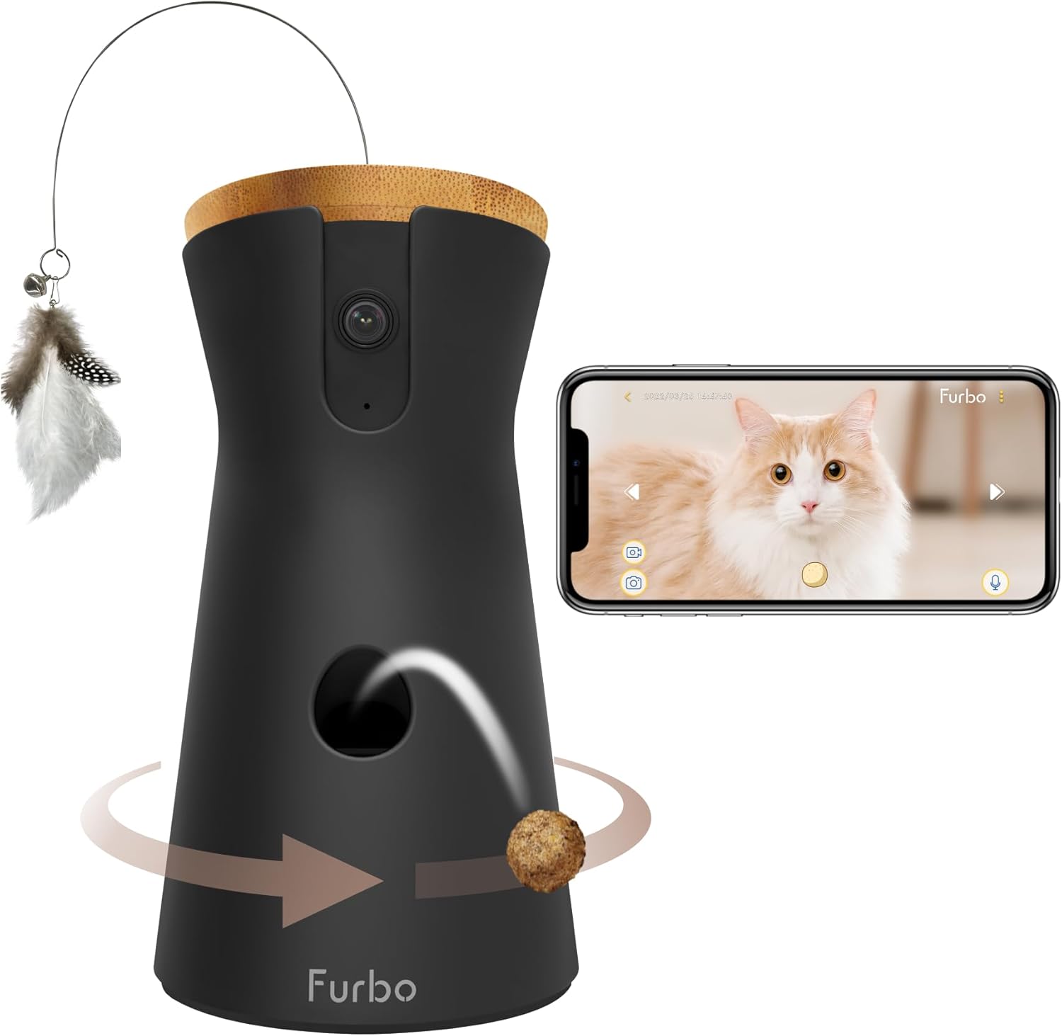 Cámara para gatos Furbo 360° [CÁMARA BÁSICA]: app, vista giratoria de 360°, visión nocturna a color, seguimiento automático, lanzapremios, alerta de maullidos. Con la confianza de millones de usuarios
